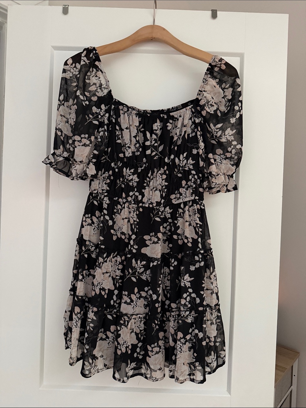 Matix Clothing Company Black Mini Dress with Beige Floral Print